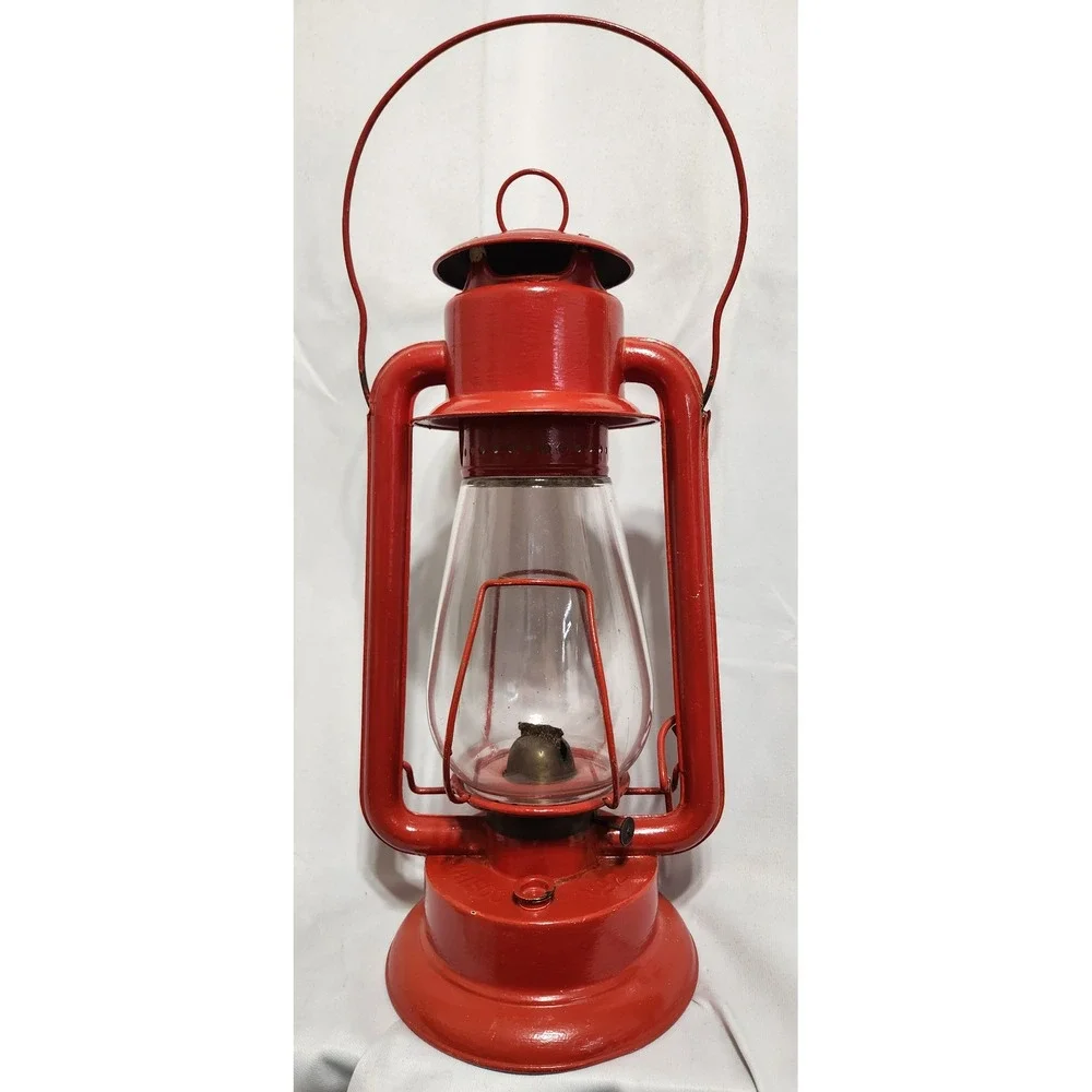Vintage Red PRISCO No 2 Hurricane Lantern Kerosene Oil Lamp Glass Globe Rustic